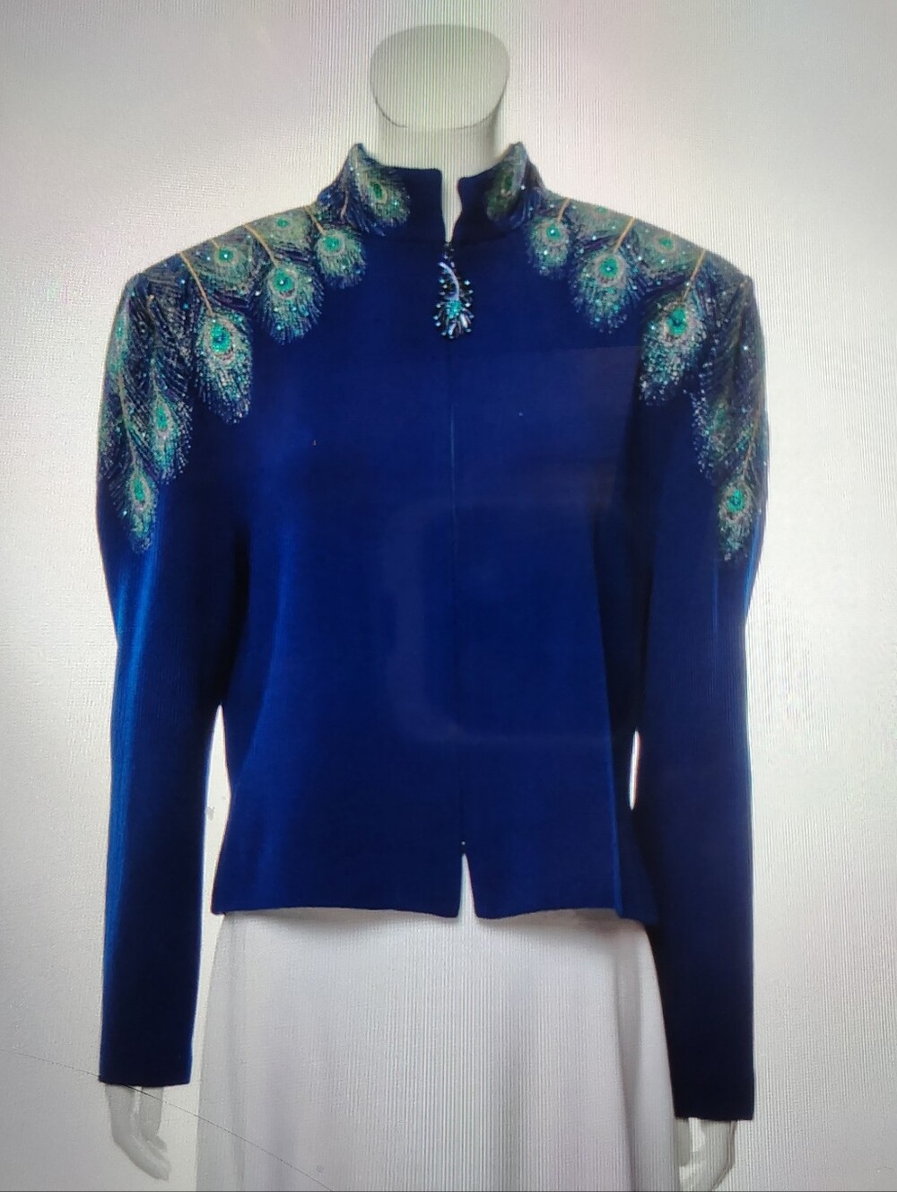 St. John Collection cobalt Blue Peacock-Embellished Jacket